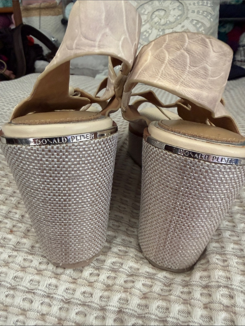 Donald J. Pliner Iris Snake-Embossed Cream Wedge Sandals - Picture 6 of 6
